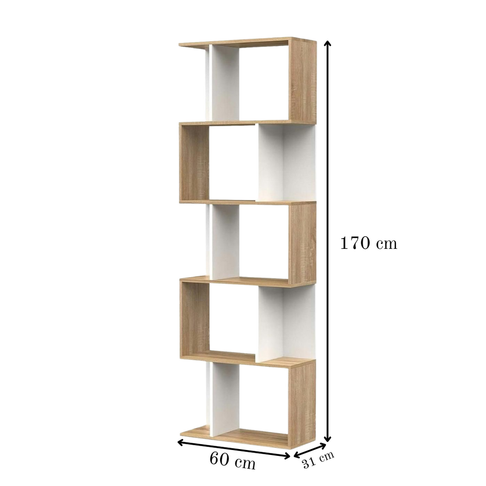 Apex Modular Book 5 Shelf Bookcase Oak White