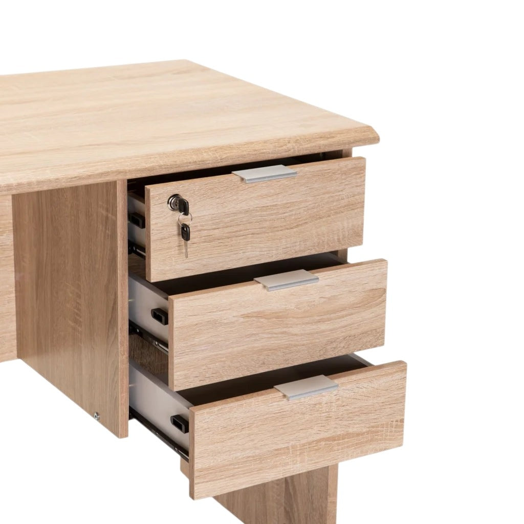 Nola 120cm 3 Drawer Desk Light Oak