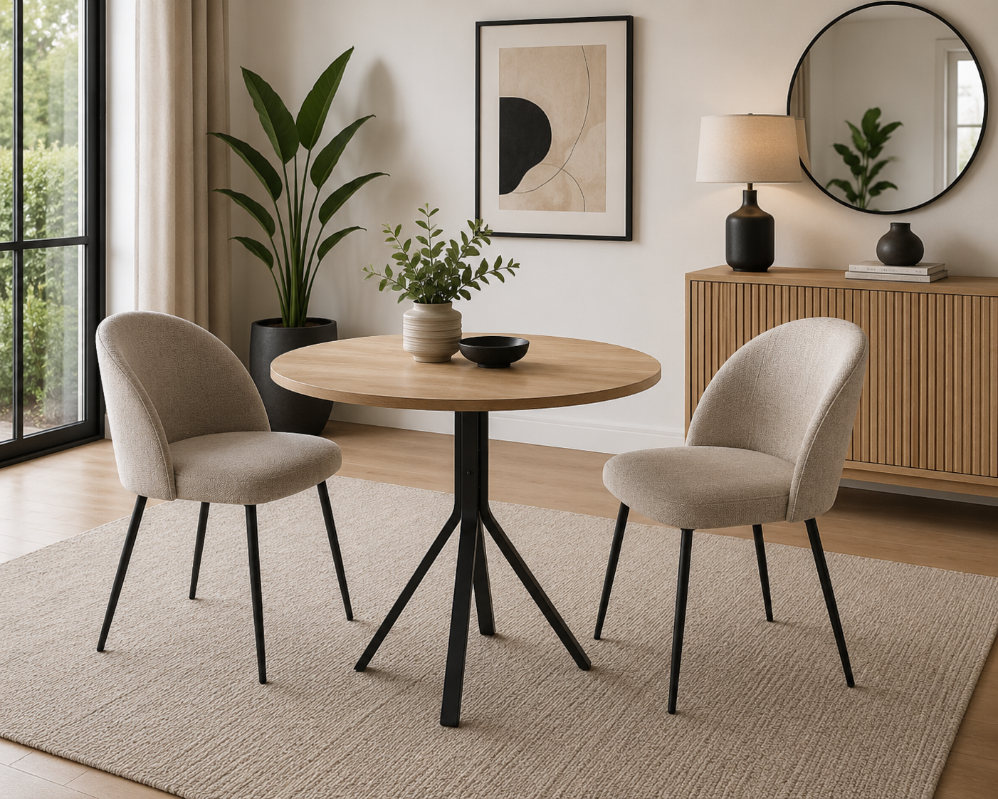 Nordic 80cm Round Dining Table – Oak & Black