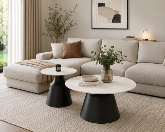 Lizzy 70/50cm Set Of 2 Coffee Table White Stone Top