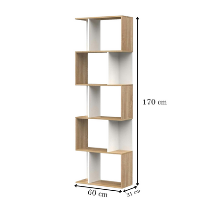 Apex Modular Book 5 Shelf Bookcase Oak White
