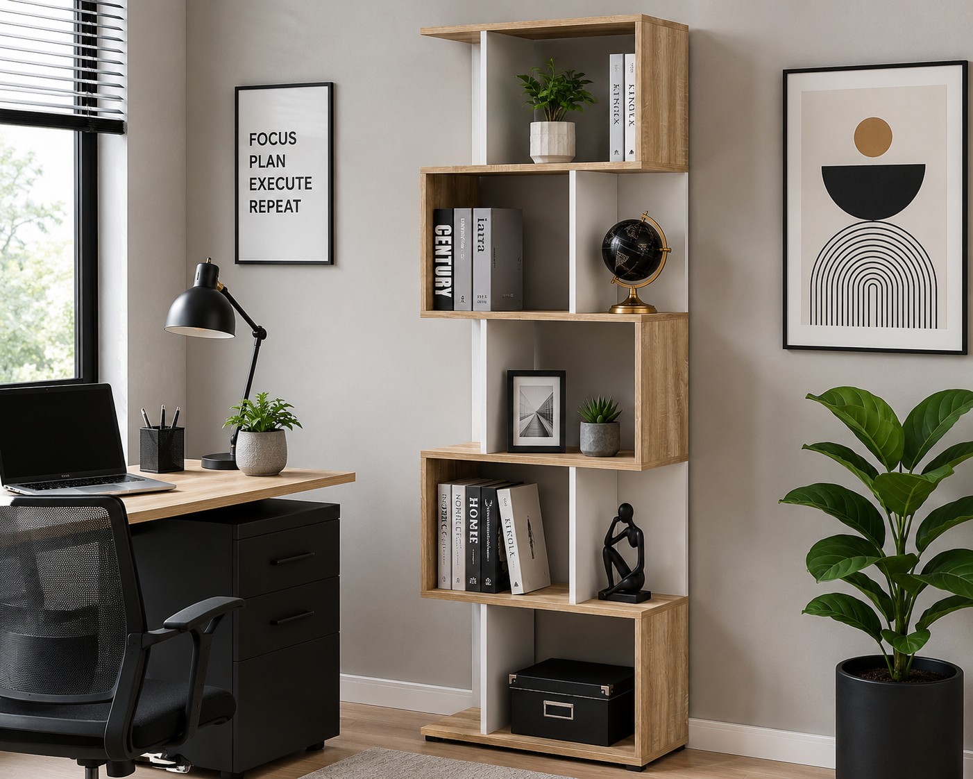 Apex Modular Book 5 Shelf Bookcase Oak White