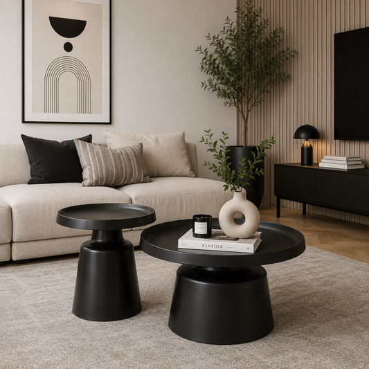 70cm/50cm Metal Coffee Table Set – Black
