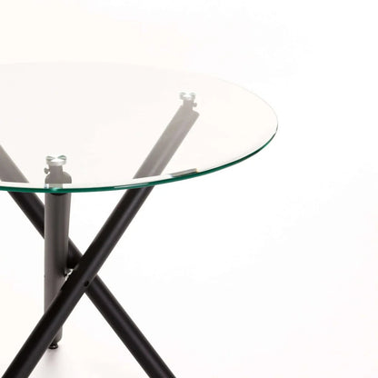 Fiona 90cm Round Glass Dining Table - Black Legs
