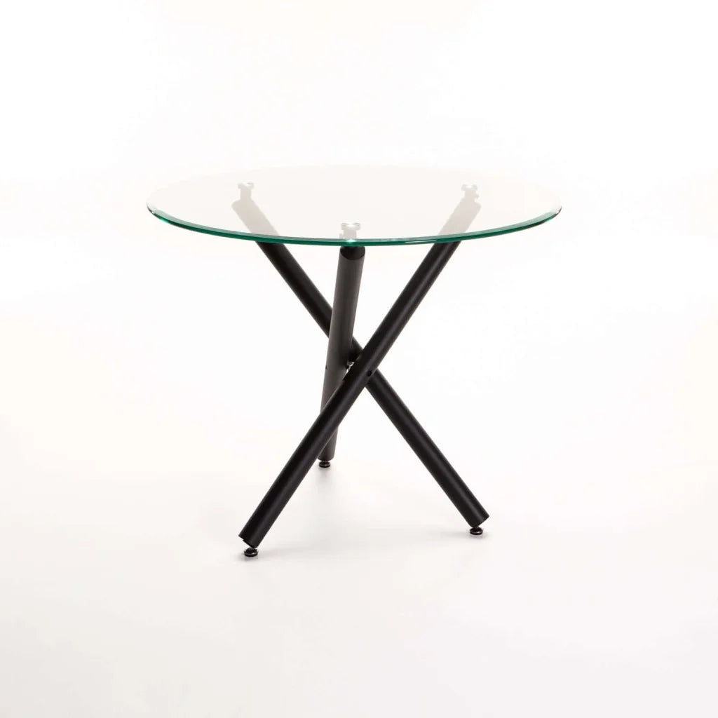 Fiona 90cm Round Glass Dining Table - Black Legs