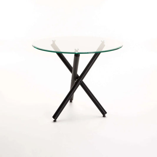 Fiona 90cm Round Glass Dining Table - Black Legs