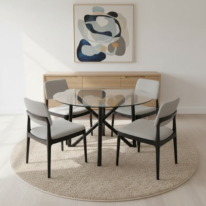 Fiona 90cm Round Glass Dining Table - Black Legs