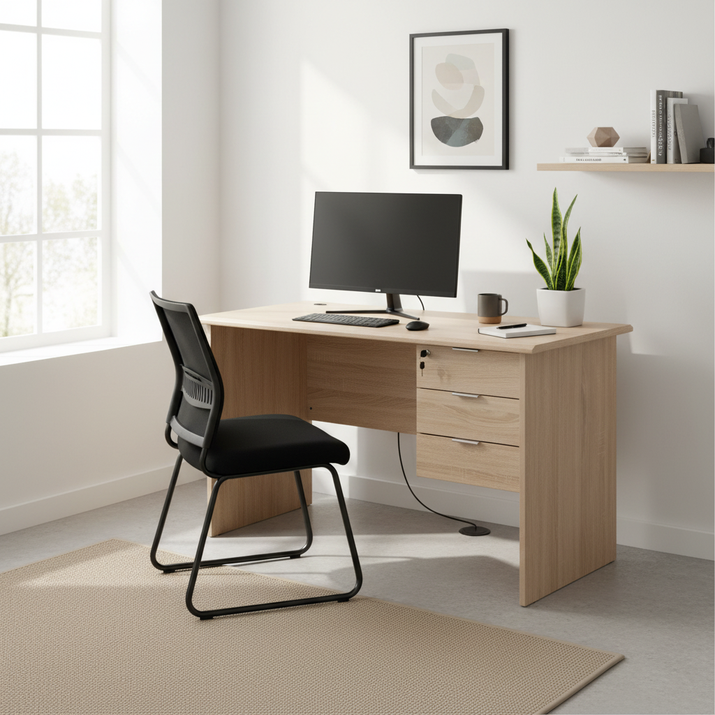 Nola 120cm 3 Drawer Desk Light Oak