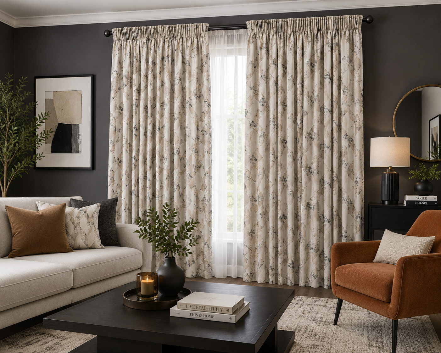 280 x 220cm Polygon Palladium Taped Lined Curtain - RC1280-5