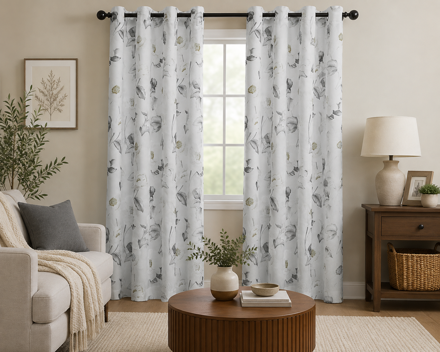 225x250cm Pencil Sketch Lined Eyelet Curtain
