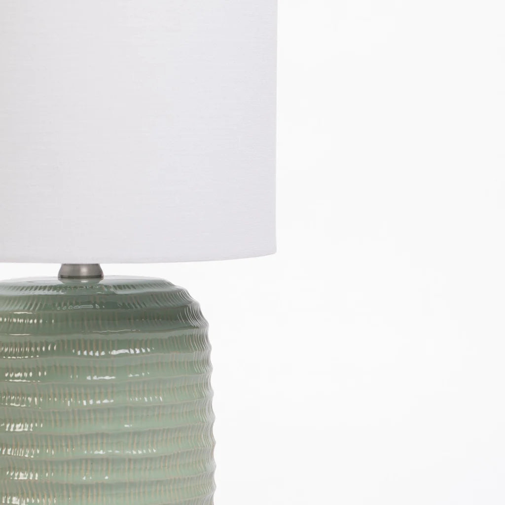 Table Lamp Ceramic Base White Shade 28cm - Sage Green