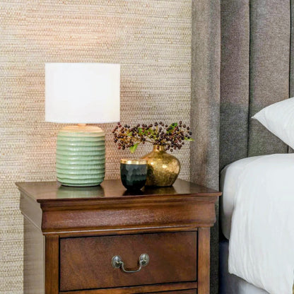 Table Lamp Ceramic Base White Shade 28cm - Sage Green