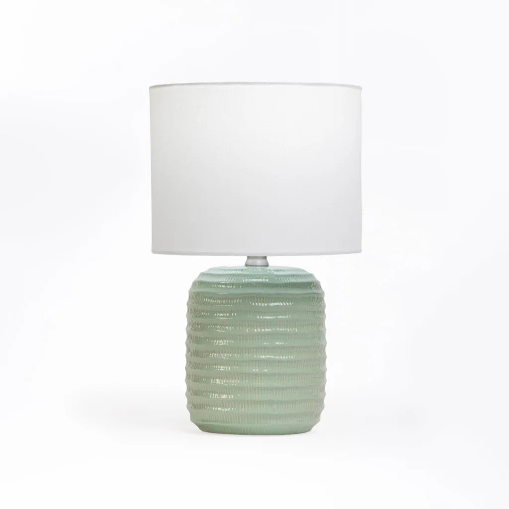 Table Lamp Ceramic Base White Shade 28cm - Sage Green