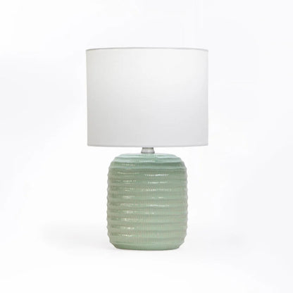 Table Lamp Ceramic Base White Shade 28cm - Sage Green